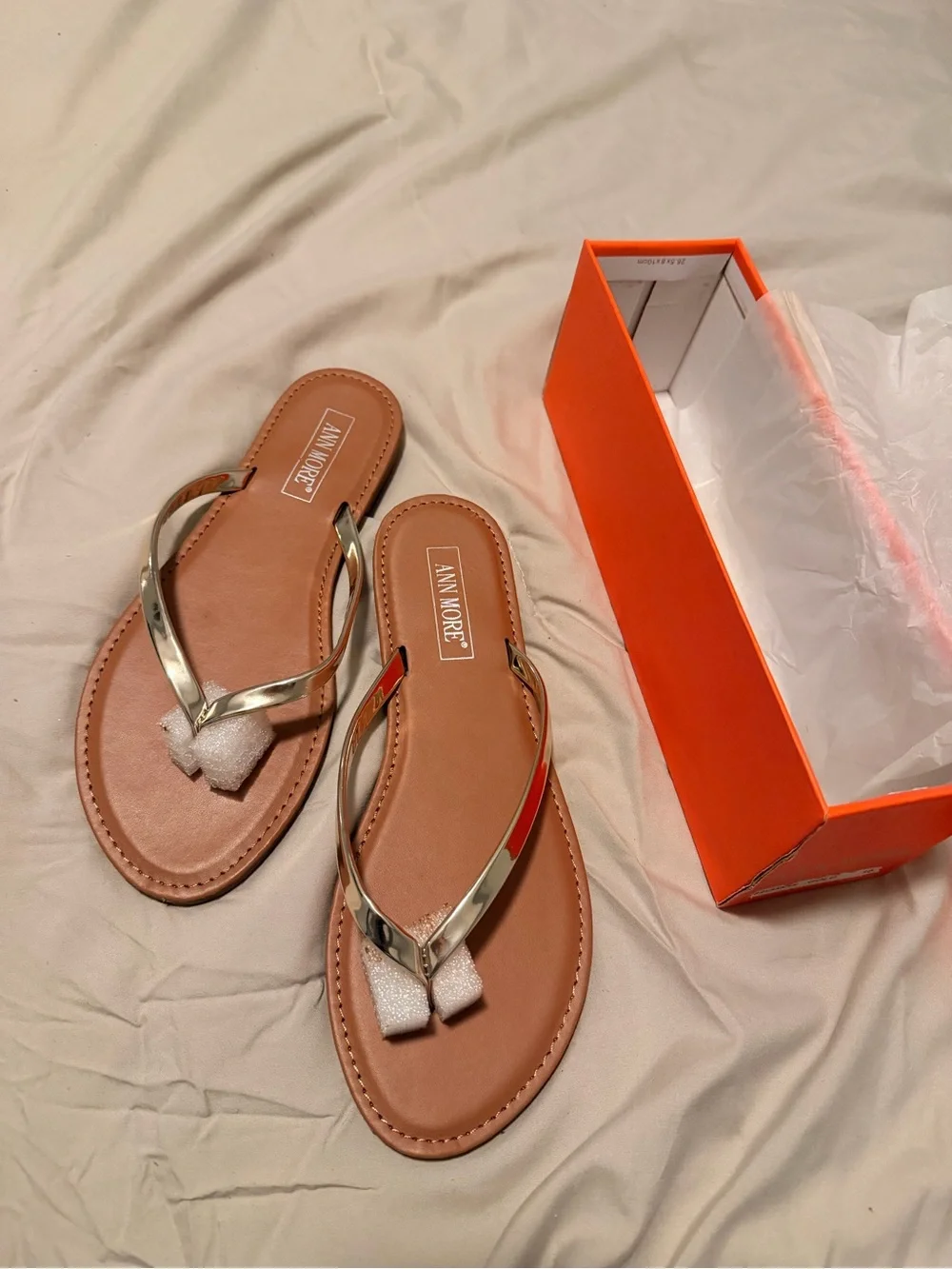 Metallic Gold Strap Brown Flip Flop Sandals
